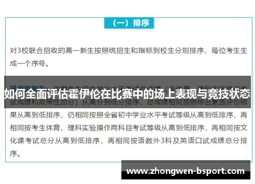 如何全面评估霍伊伦在比赛中的场上表现与竞技状态
